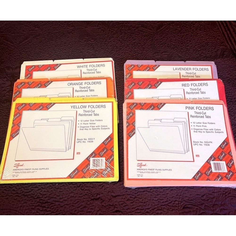 New Old Stock Lot of 6 Packages 72 Smead Total File Folders W/ Tabs USA 3rd Cut